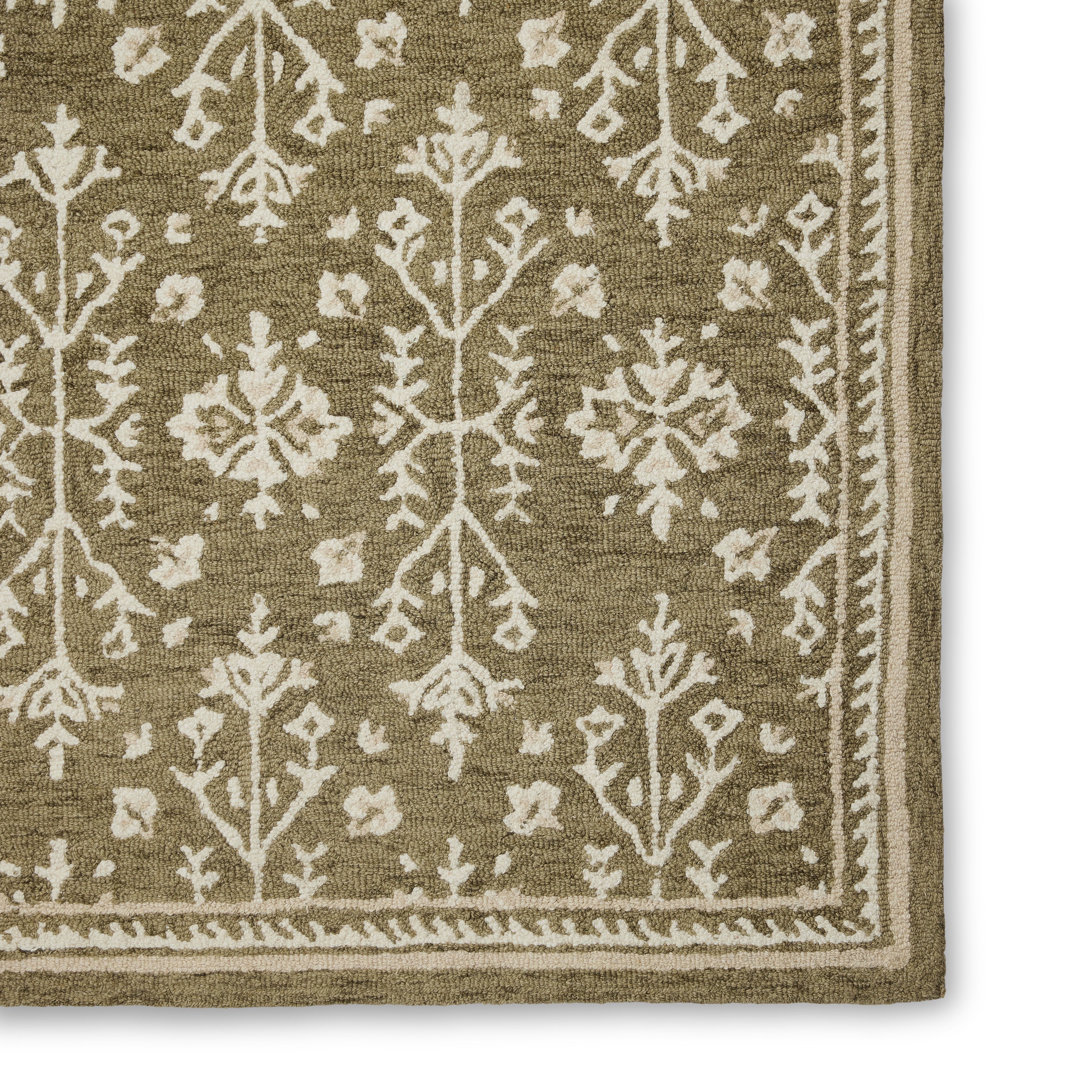 Olive green rug with traditional pattern gaudion furniture