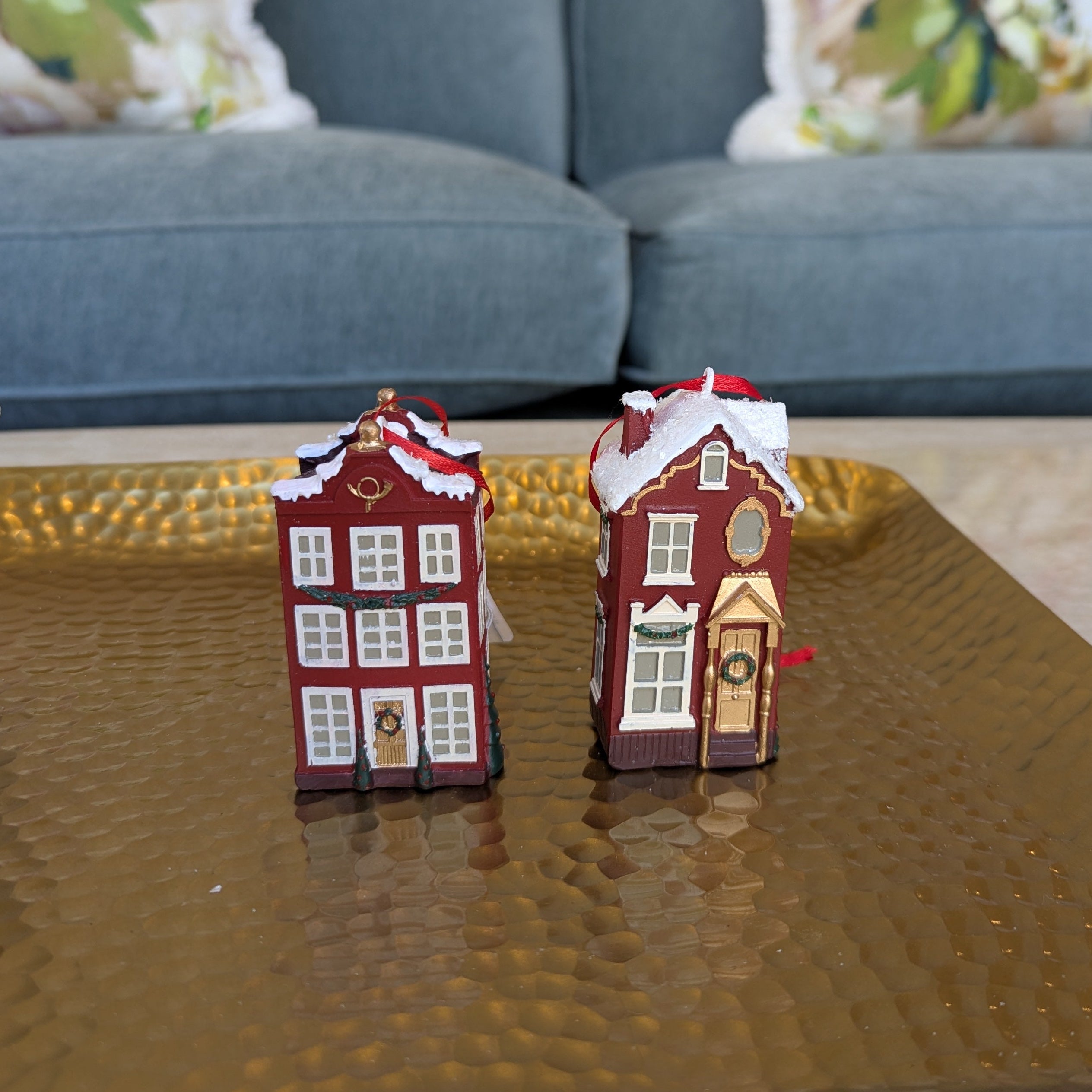 Christmas Red Post Decoration next to Christmas Red Double Storey Decoration