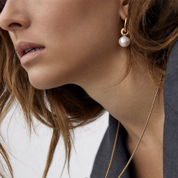 Sophia Gold Huggie Earrings with Freshwater Pearl by Zahar