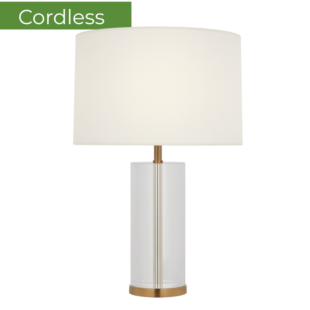 AERIN Table Lamp Lineham 16" Cordless Lamp in Crystal, Hand-Rubbed Antique Brass with Linen Shade