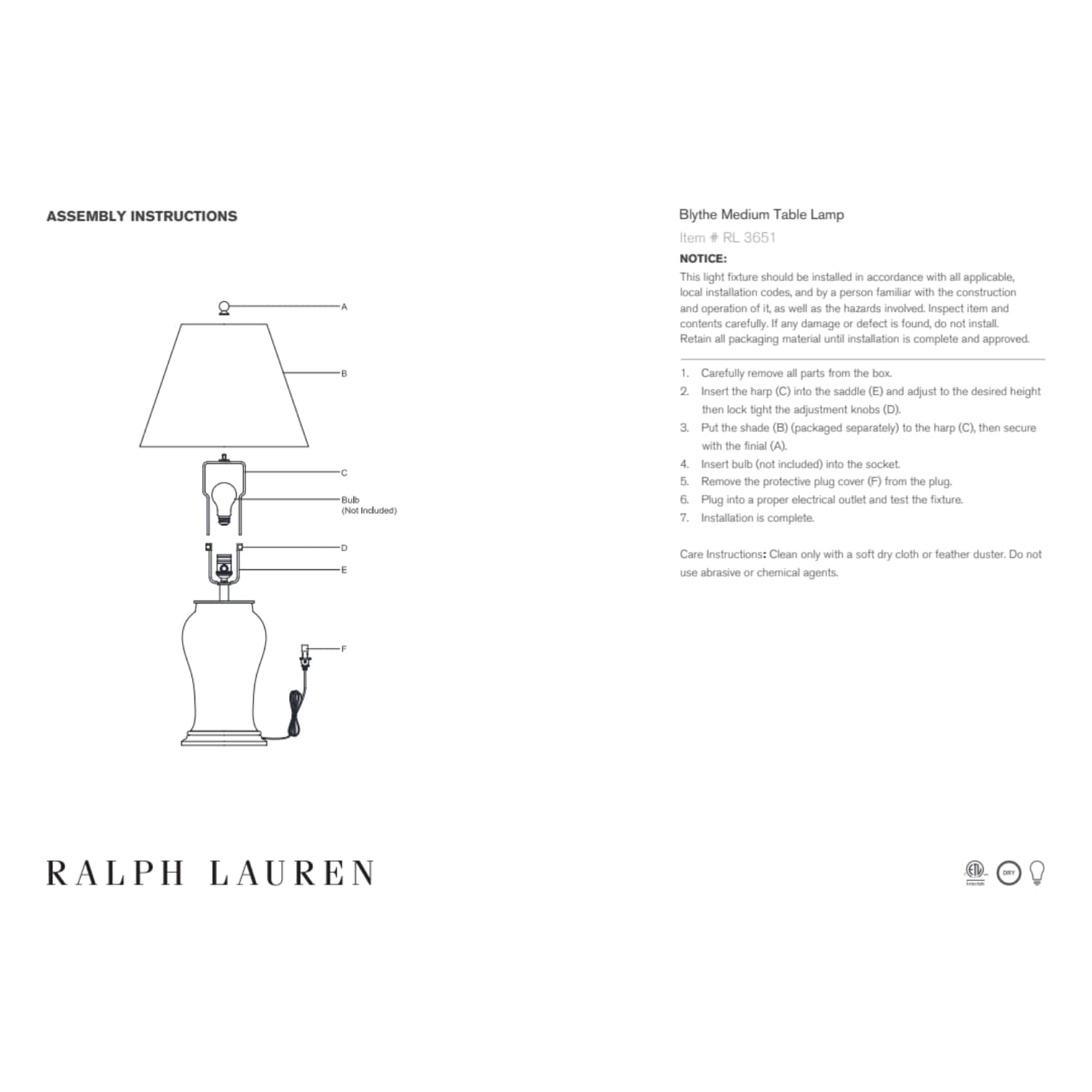 Blythe Medium Table Lamp - Ralph Lauren - Gaudion Furniture