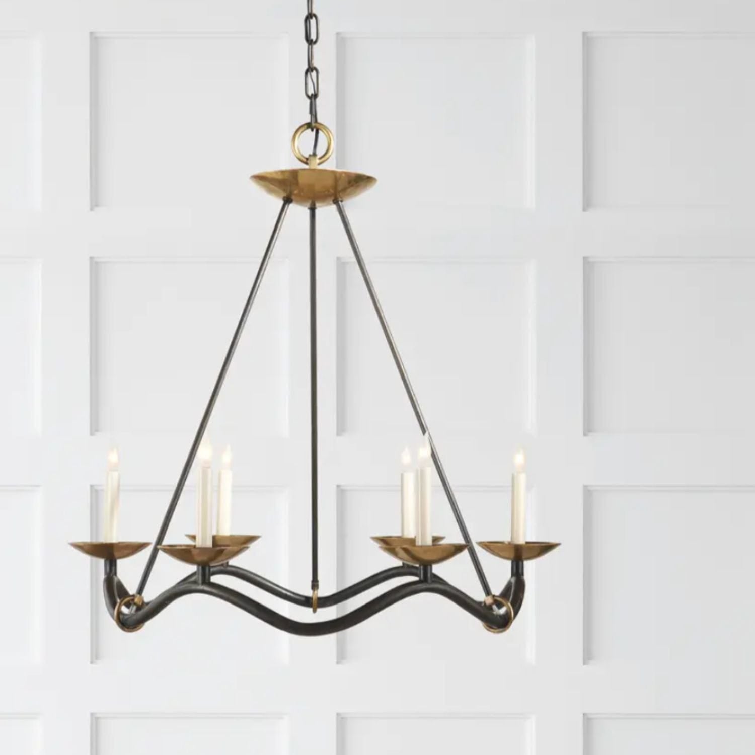 Choros Chandelier in Aged Iron with Hand - Rubbed Brass - Gaudion Furniture