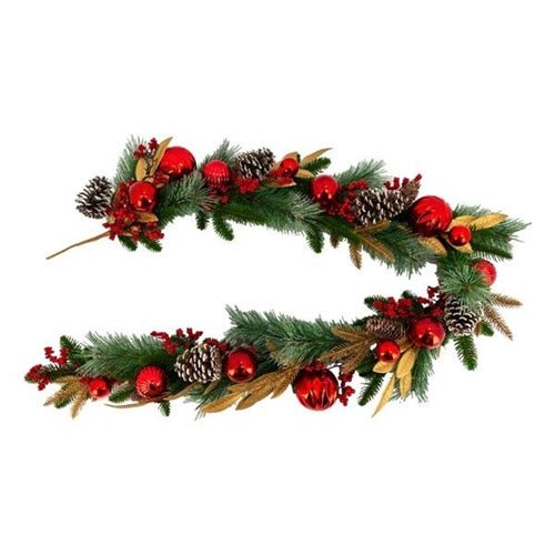 Christmas Garland Red Bauble - Gaudion Furniture
