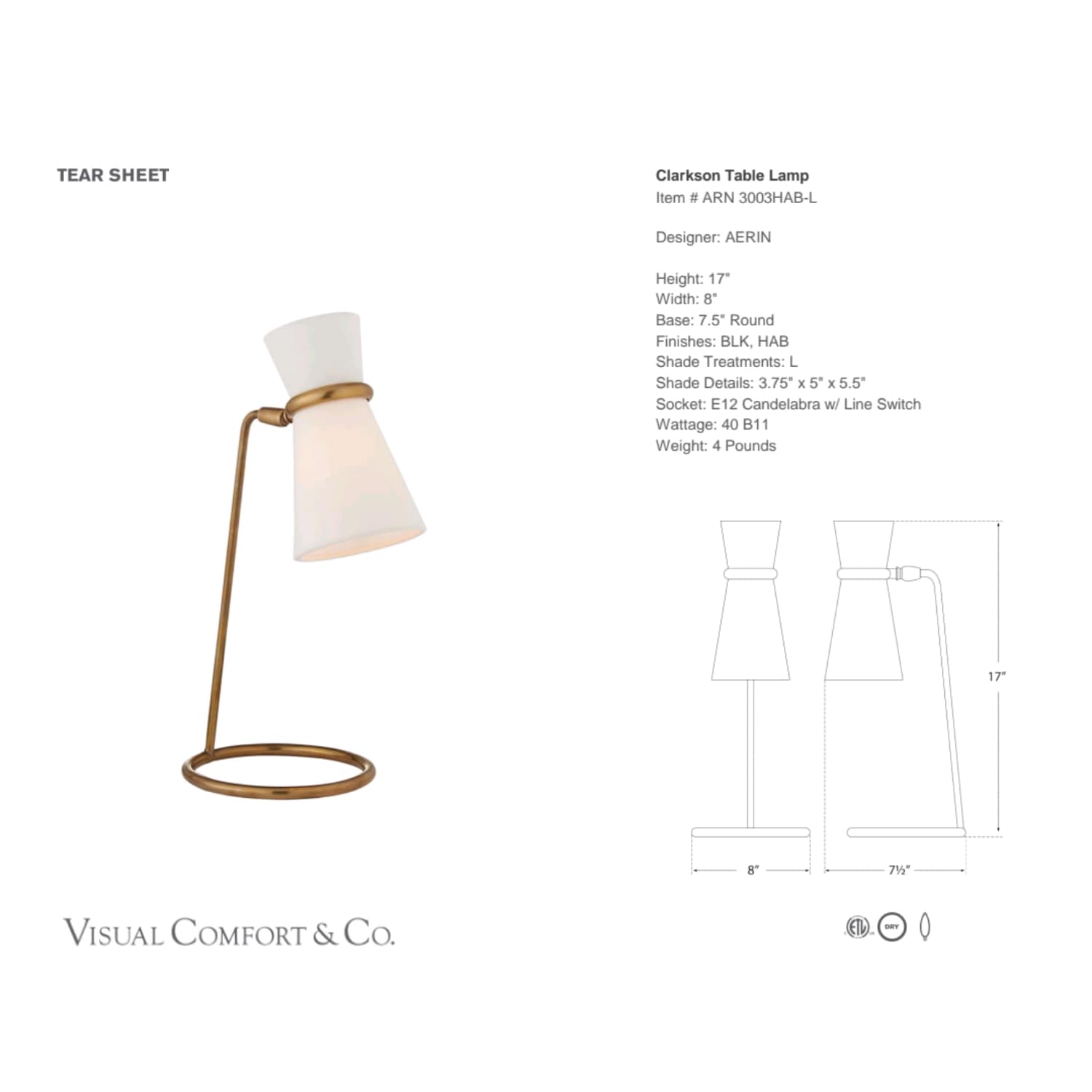 Clarkson Table Lamp - AERIN - Gaudion Furniture