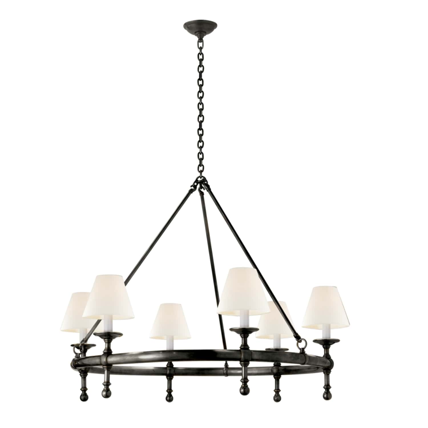 Classic Ring Chandelier in Bronze with Linen Shades - Gaudion Furniture