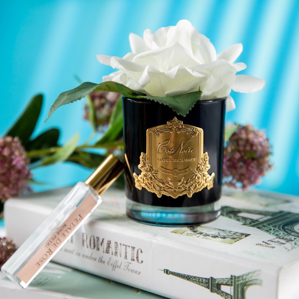 Cote Noire Single Perfumed Rose Ivory in Black Vase - Gaudion Furniture