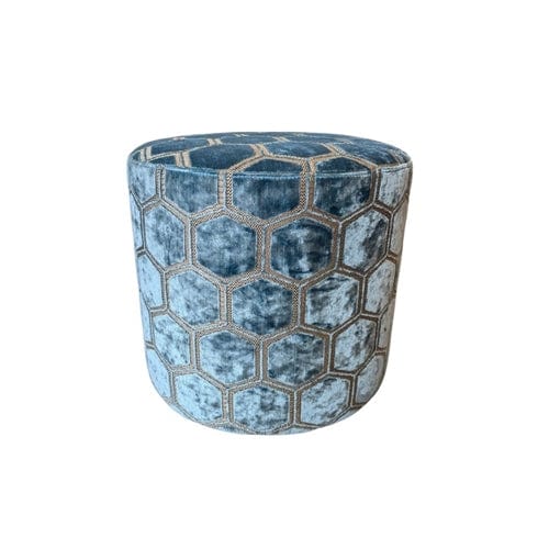Designers Guild Round Manipur Ottoman Duck Egg Blue - Gaudion Furniture