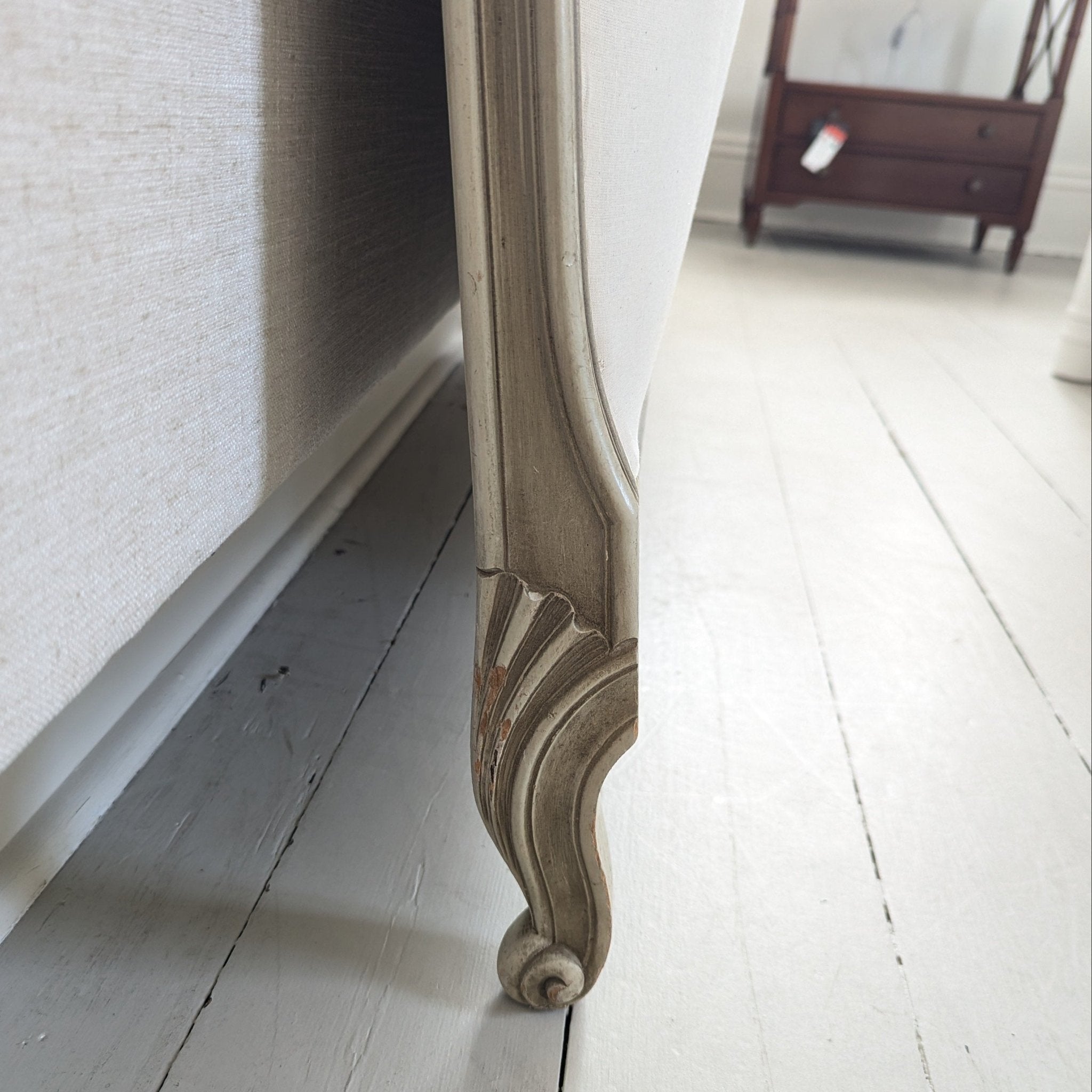 French Provincial Bedhead + Fabric - Gaudion Furniture