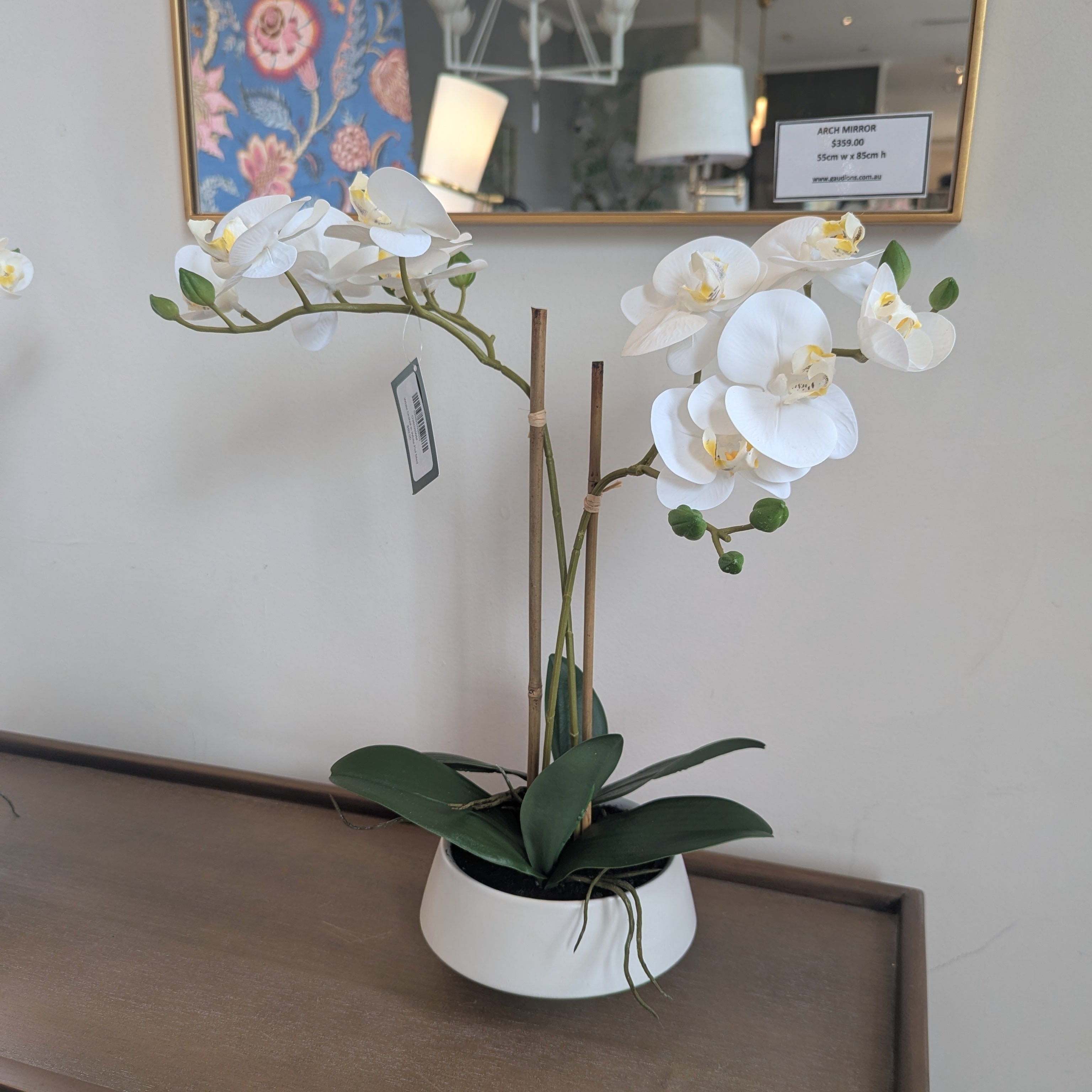 Gaudion Furniture 124 Artificial Flora White Orchid in White Pot Med
