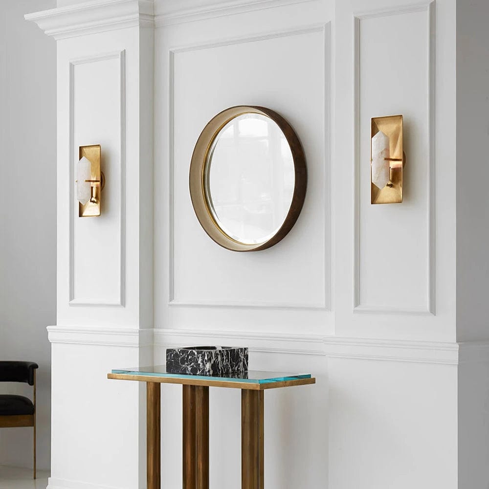 Halcyon Rectangle Sconce in Antique Brunished Brass & Quartz - Gaudion Furniture