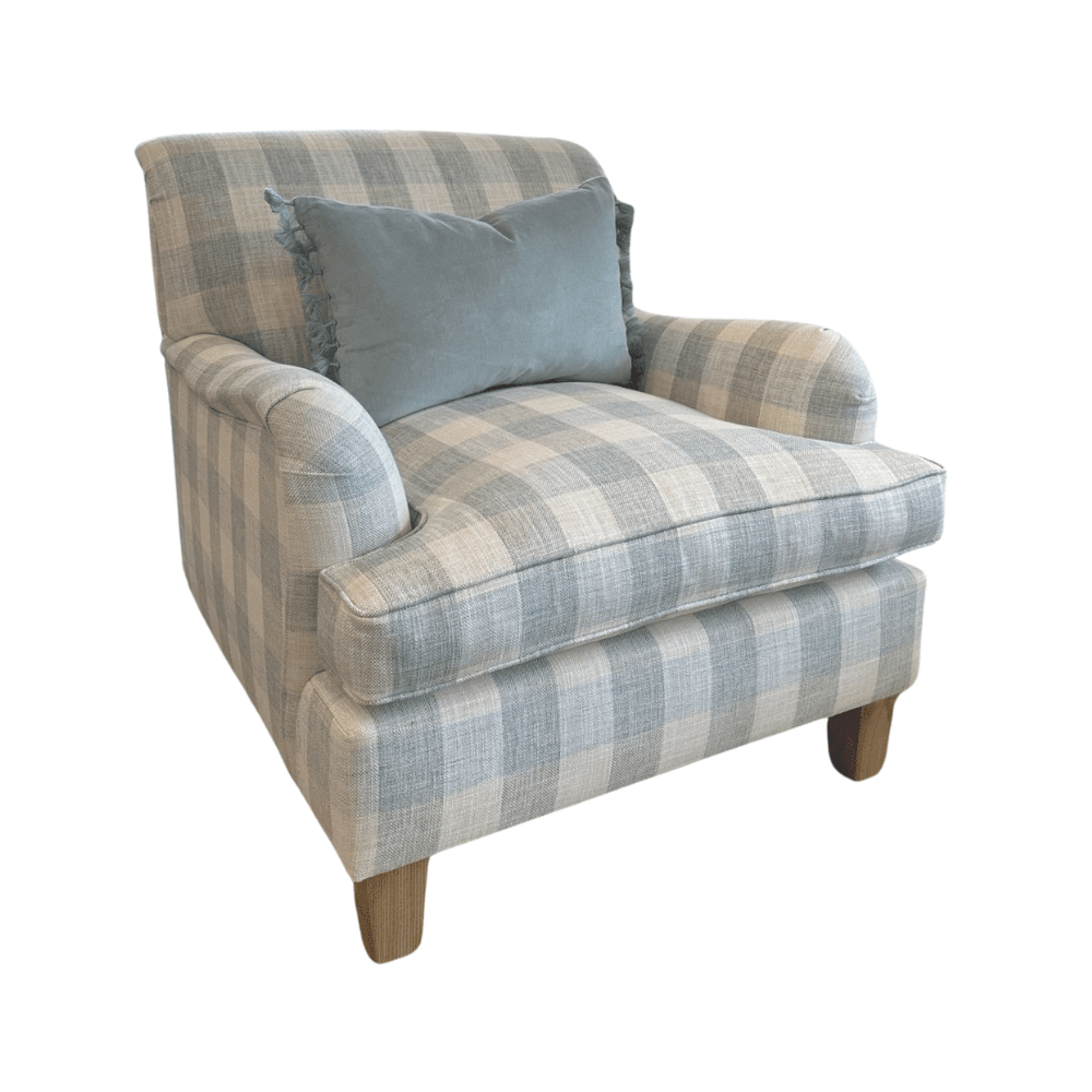 Ralph Armchair Duck Egg Check - Gaudion Furniture