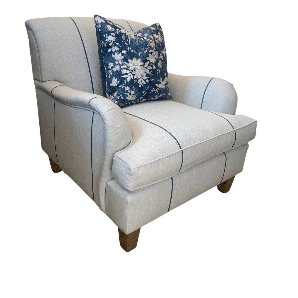 Ralph Armchair Upholstered in Ralph Lauren Ice House Stripe - Gaudion Furniture