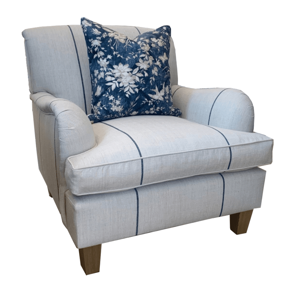Ralph Armchair Upholstered in Ralph Lauren Ice House Stripe - Gaudion Furniture