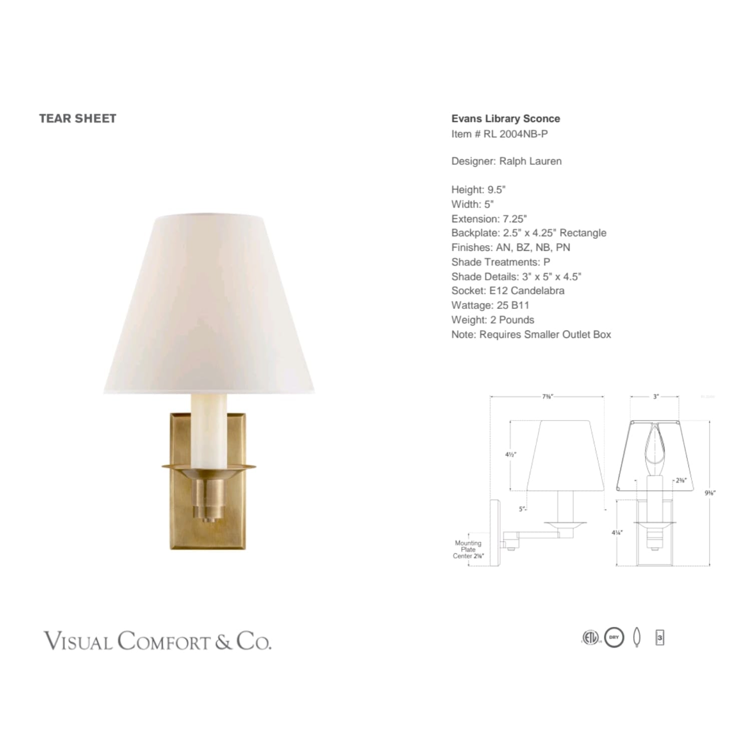 Ralph Lauren Evans Library Sconce - Gaudion Furniture