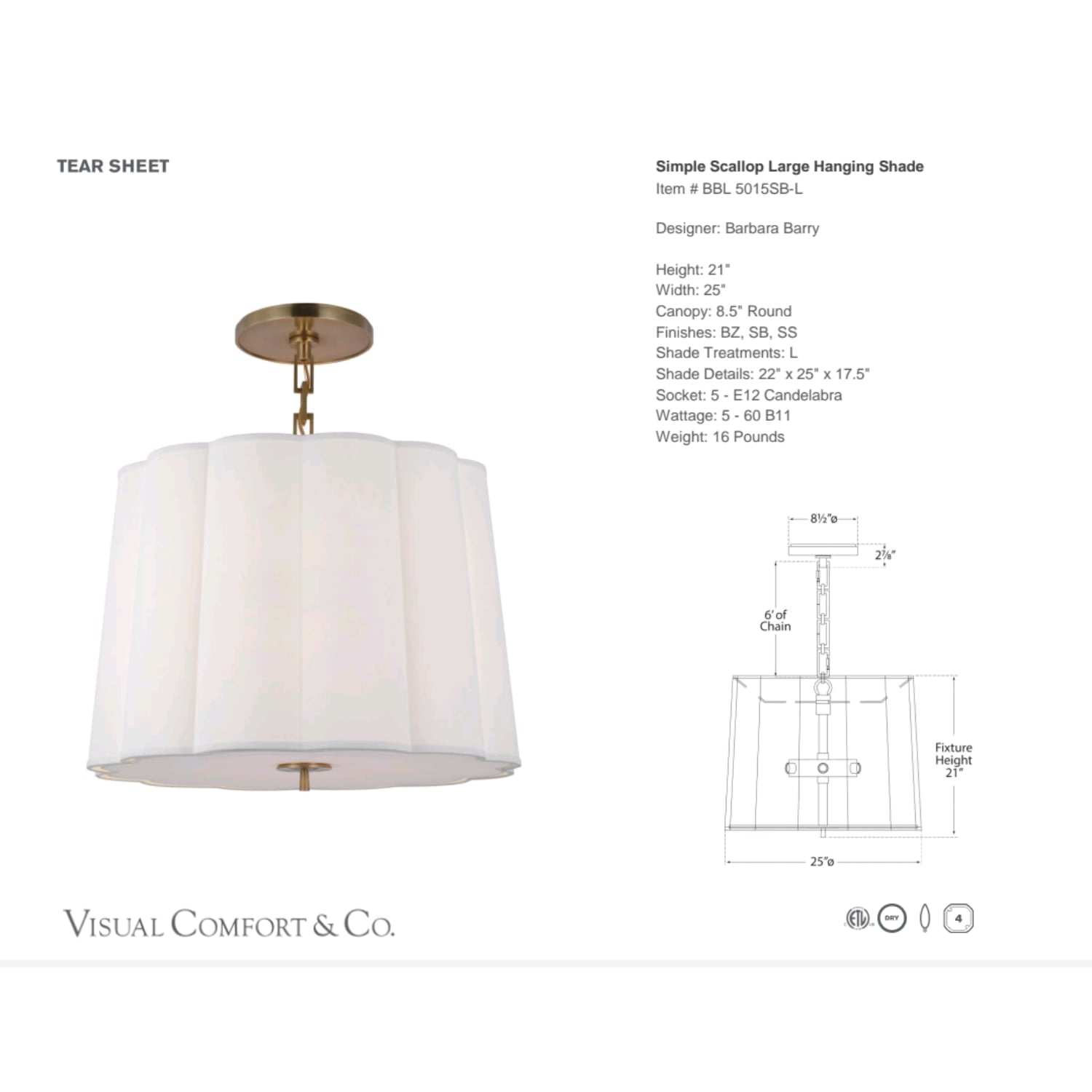 Simple Scallop Large Hanging Shade - Gaudion Furniture