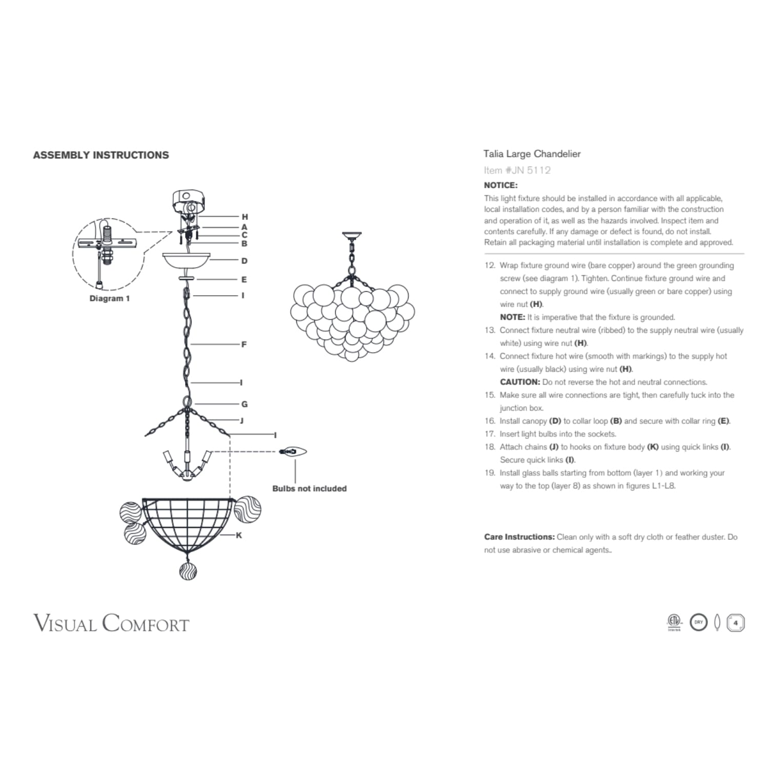 Talia Large Chandelier And Clear Swirled Glass - Gaudion Furniture