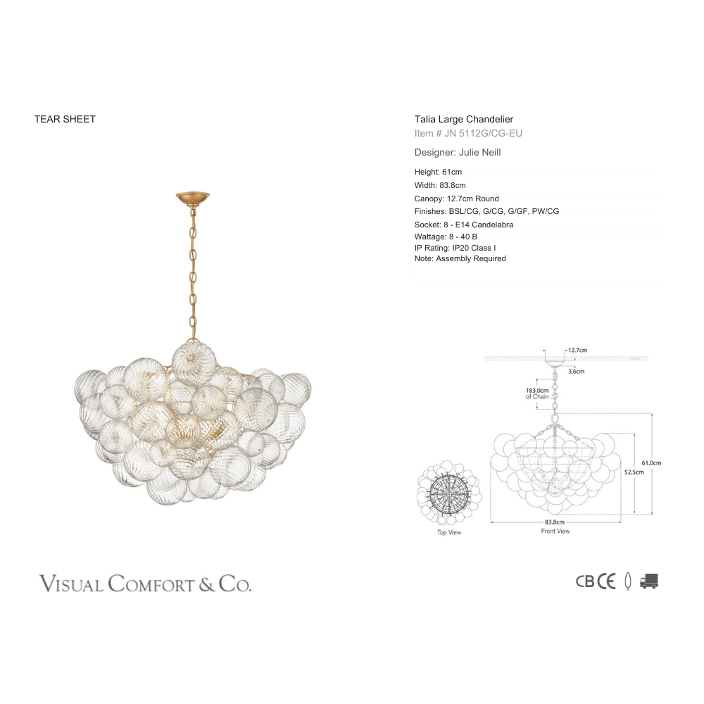 Talia Large Chandelier And Clear Swirled Glass - Gaudion Furniture