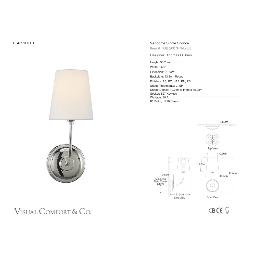 Vendome Single Sconce - Gaudion Furniture