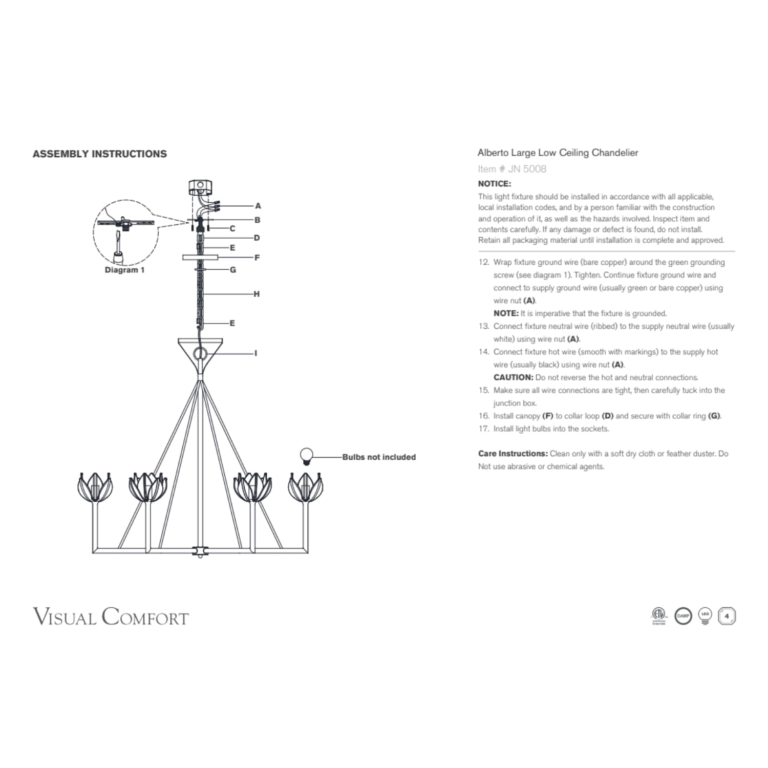 Visual Comfort & Co Chandelier Alberto Large Low Ceiling Chandelier