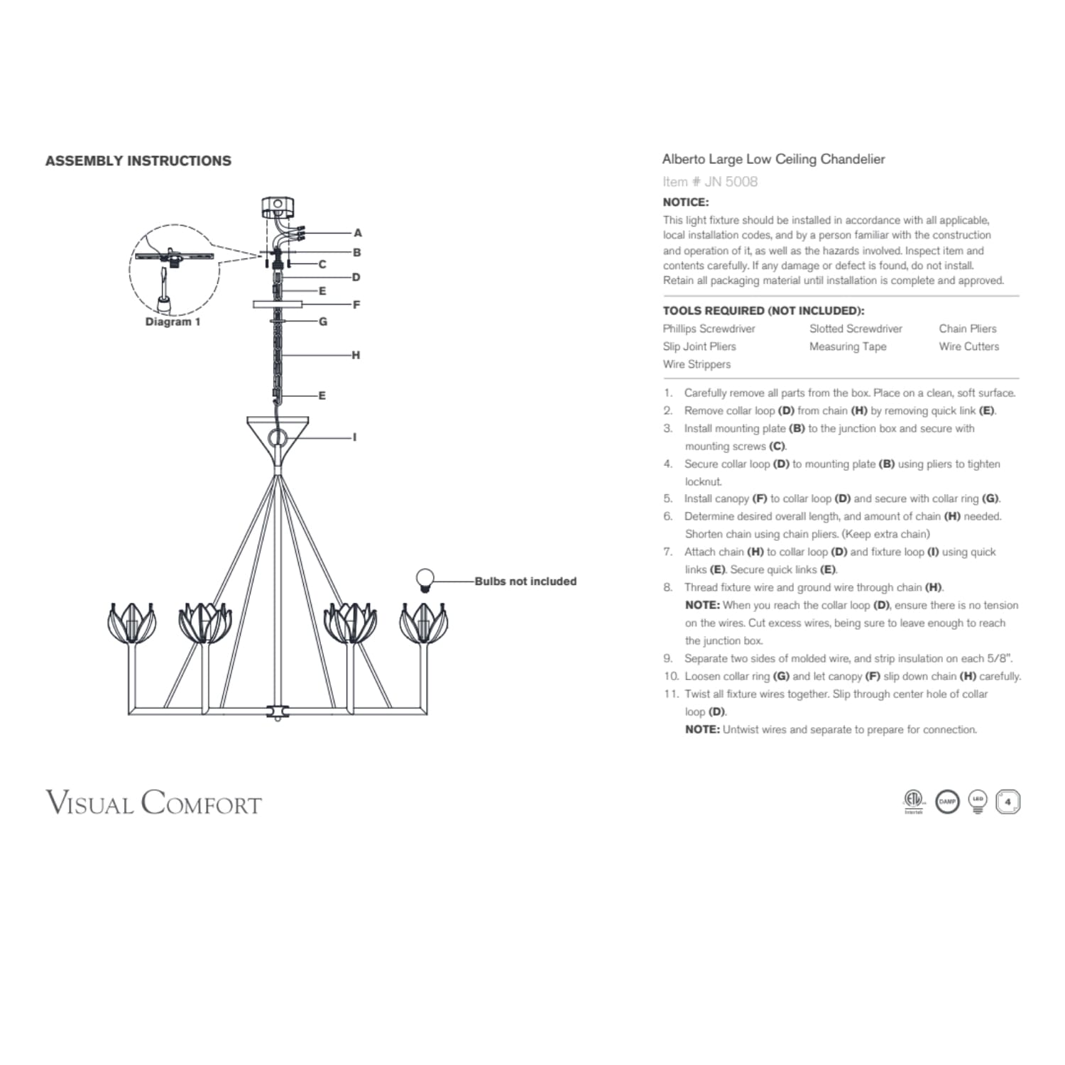 Visual Comfort & Co Chandelier Alberto Large Low Ceiling Chandelier