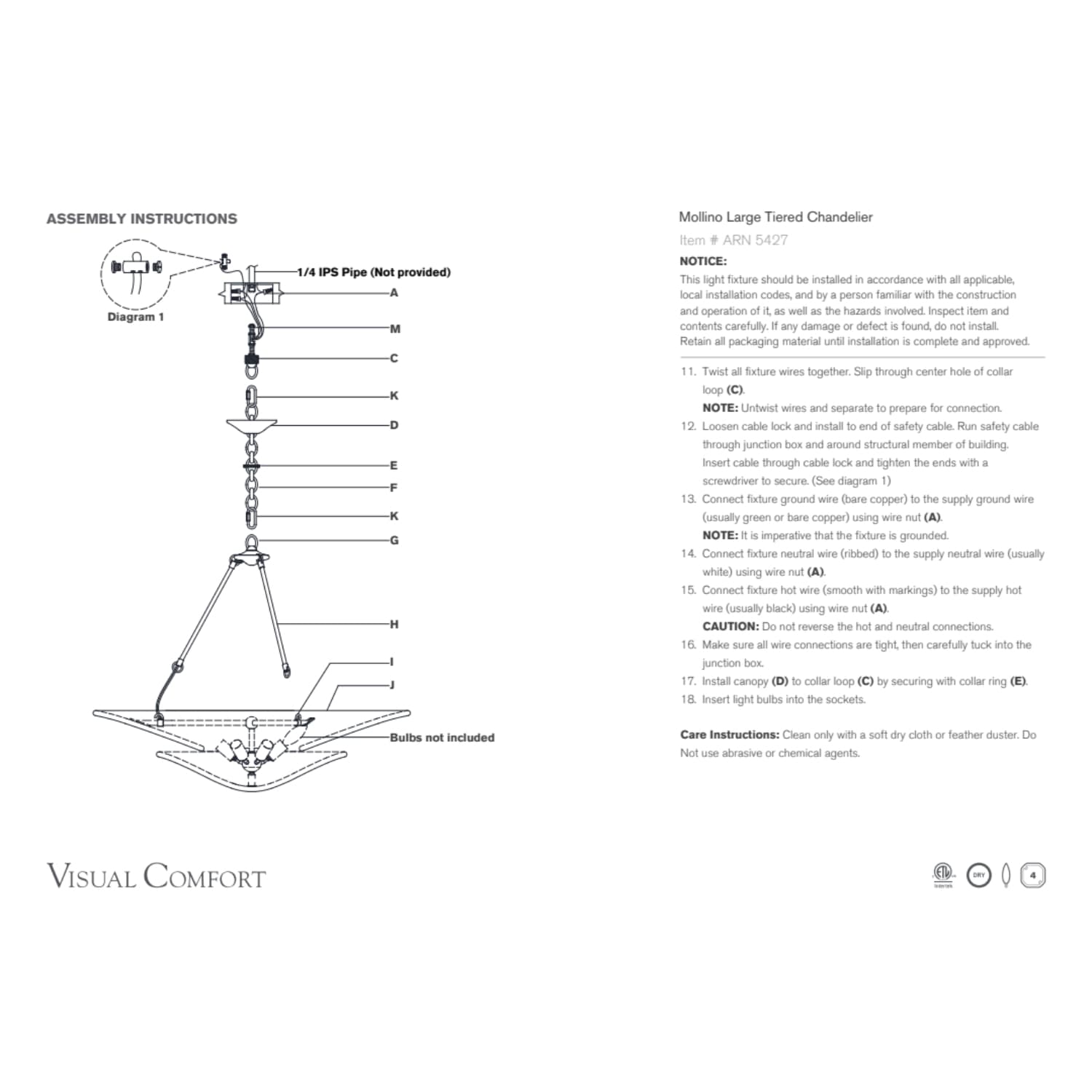Visual Comfort & Co Chandelier Mollino Large Tiered Chandelier