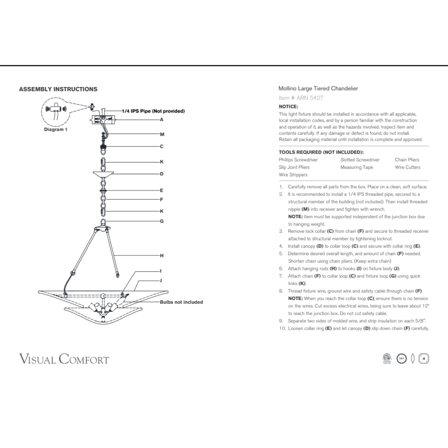 Visual Comfort & Co Chandelier Mollino Large Tiered Chandelier