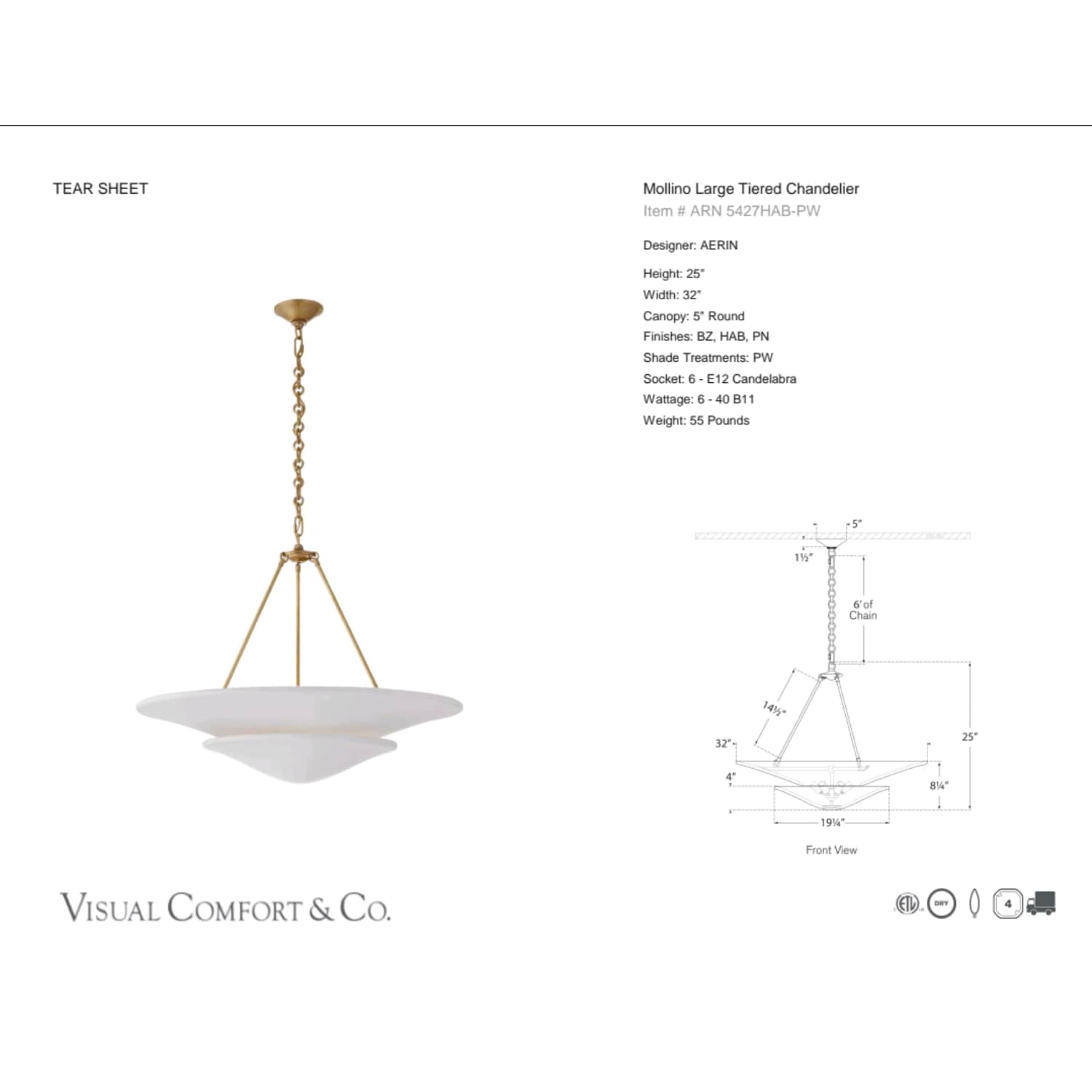 Visual Comfort & Co Chandelier Mollino Large Tiered Chandelier