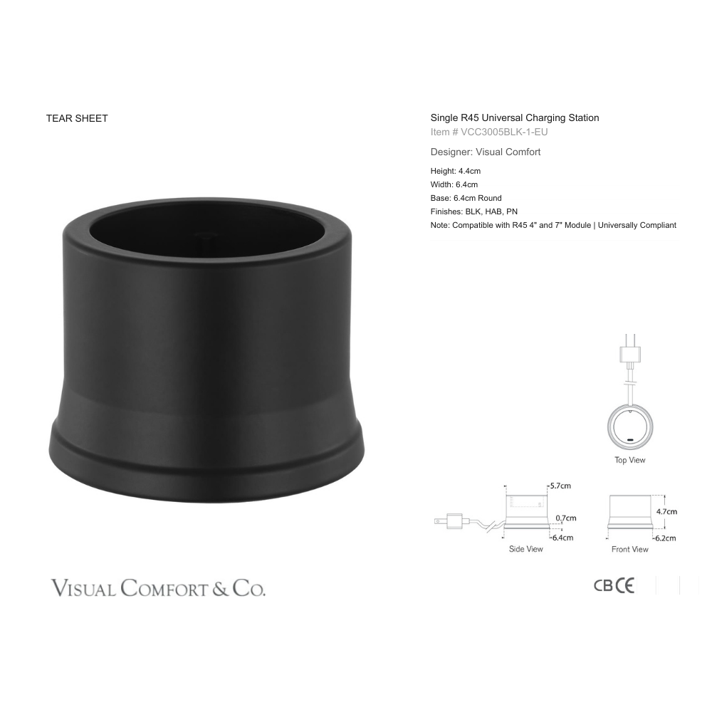 Visual Comfort & Co Charging Station Single R45 Universal Charging Station in Black