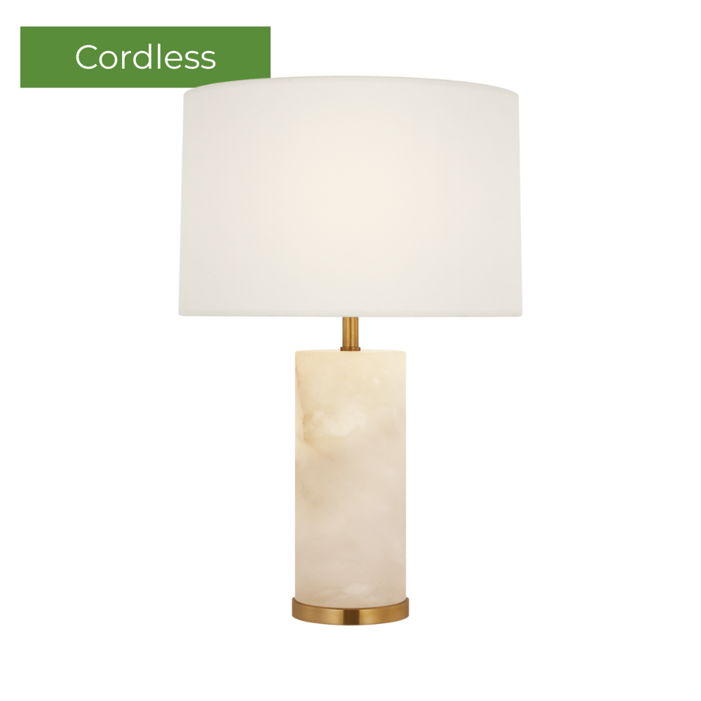 Visual Comfort & Co Cordless Table Lamp Lineham 16" Cordless Table Lamp in Alabaster w Linen Shade