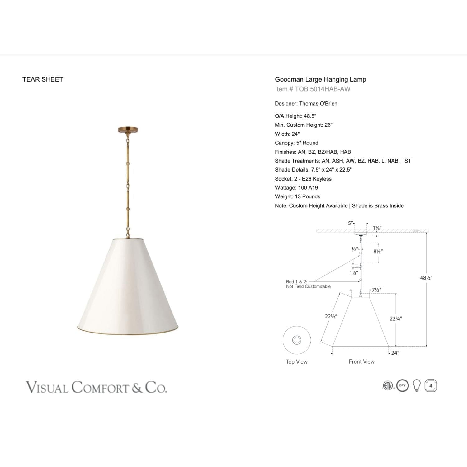 Visual Comfort & Co Pendant Light Goodman Large Hanging Lamp
