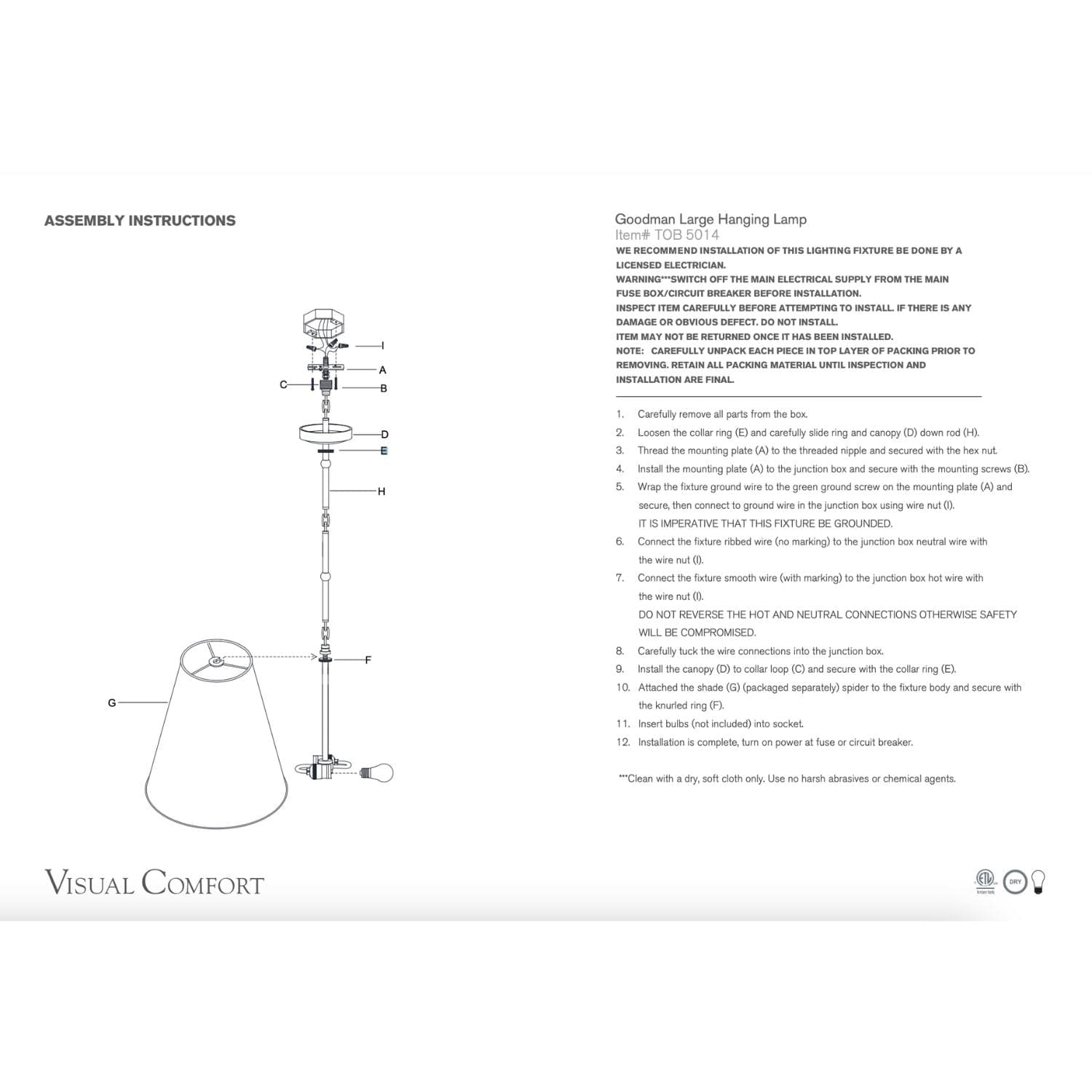 Visual Comfort & Co Pendant Light Goodman Large Hanging Lamp