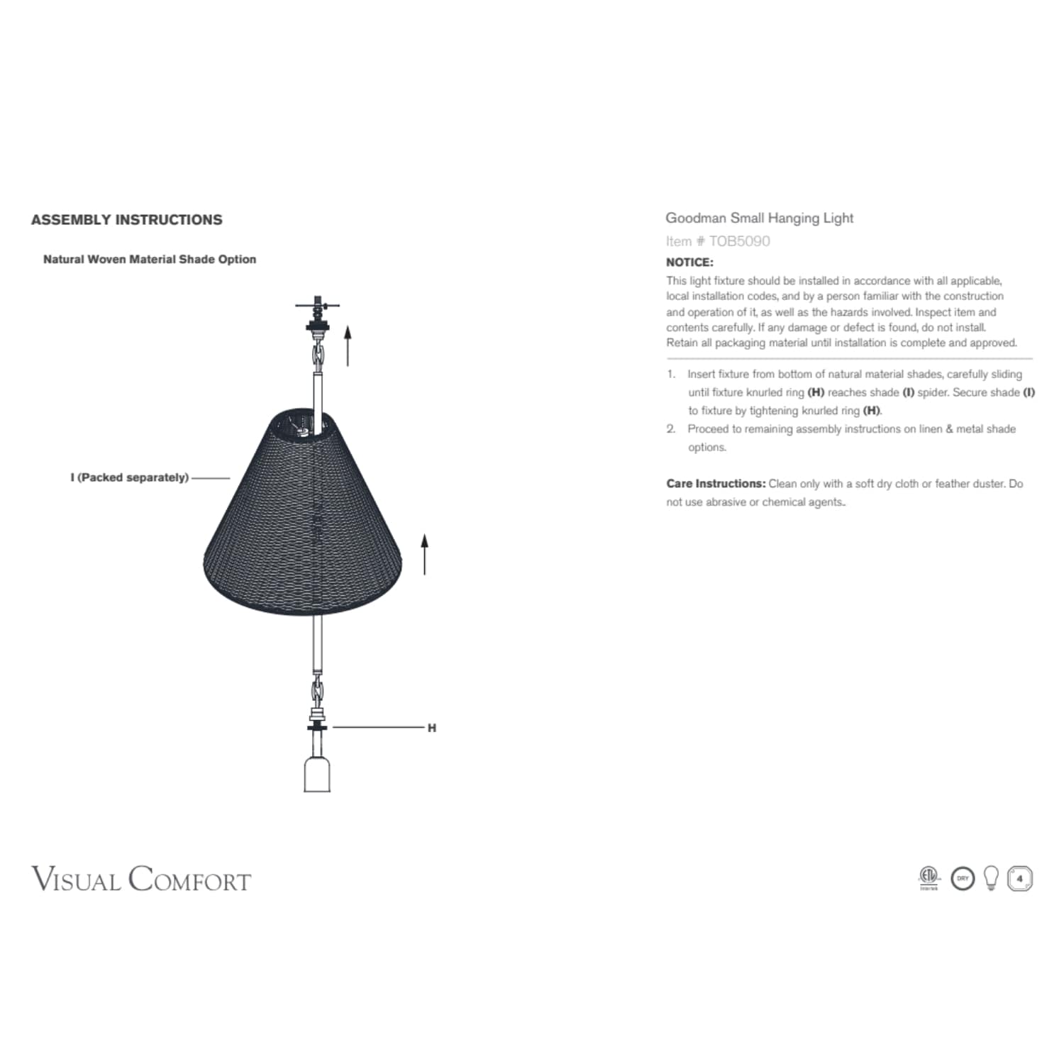 Visual Comfort & Co Pendant Light Goodman Small Hanging Light