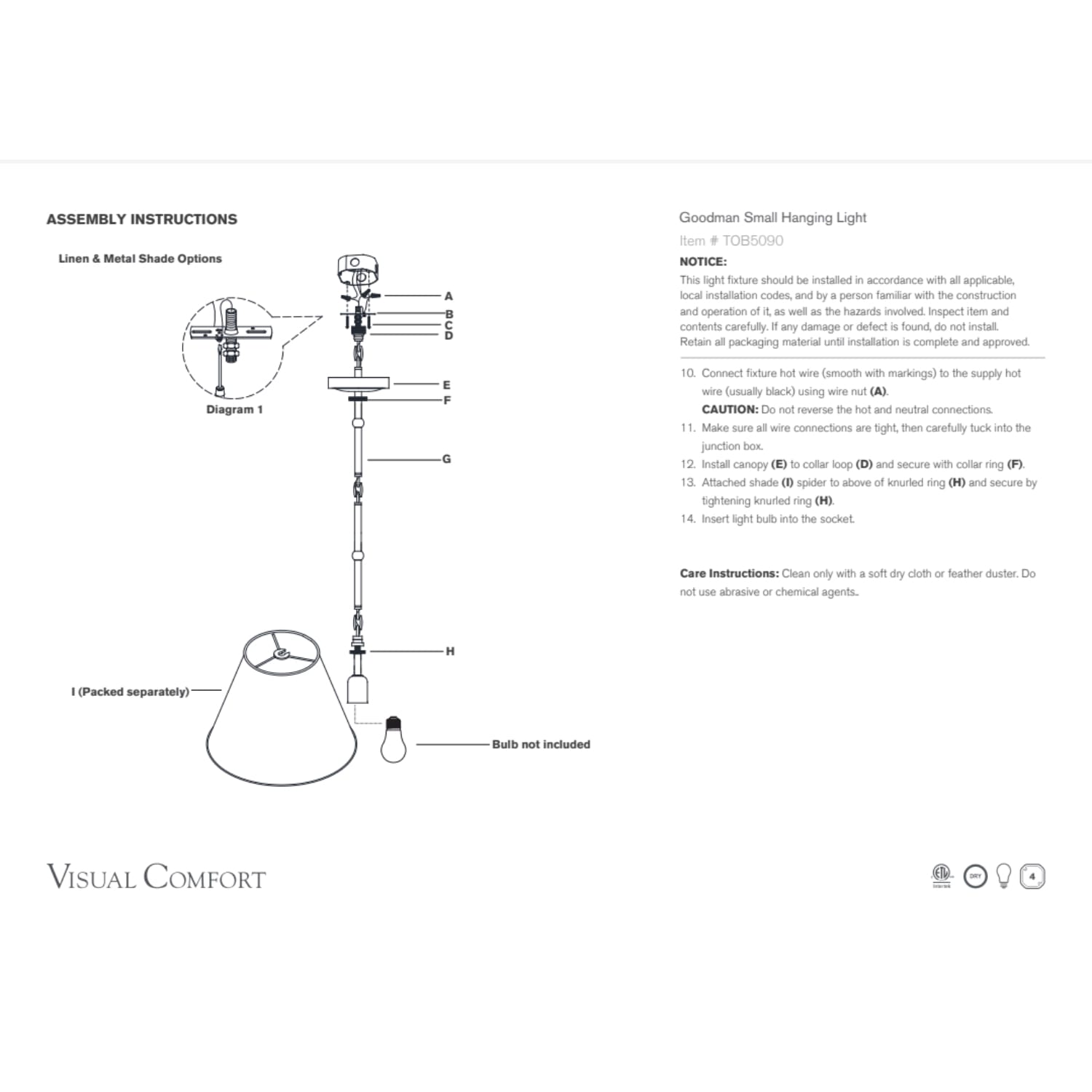 Visual Comfort & Co Pendant Light Goodman Small Hanging Light