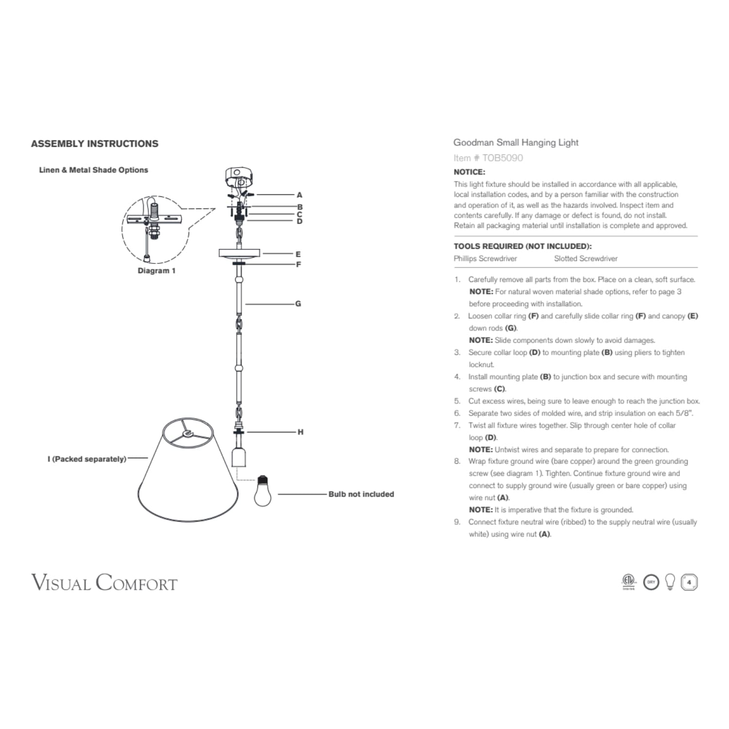 Visual Comfort & Co Pendant Light Goodman Small Hanging Light