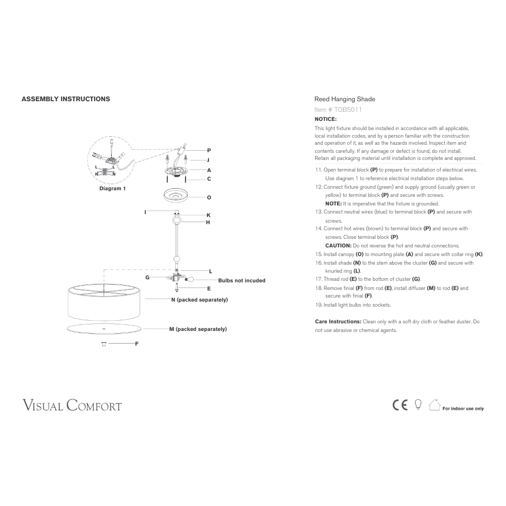 Visual Comfort & Co Pendant Light Reed Hanging Shade