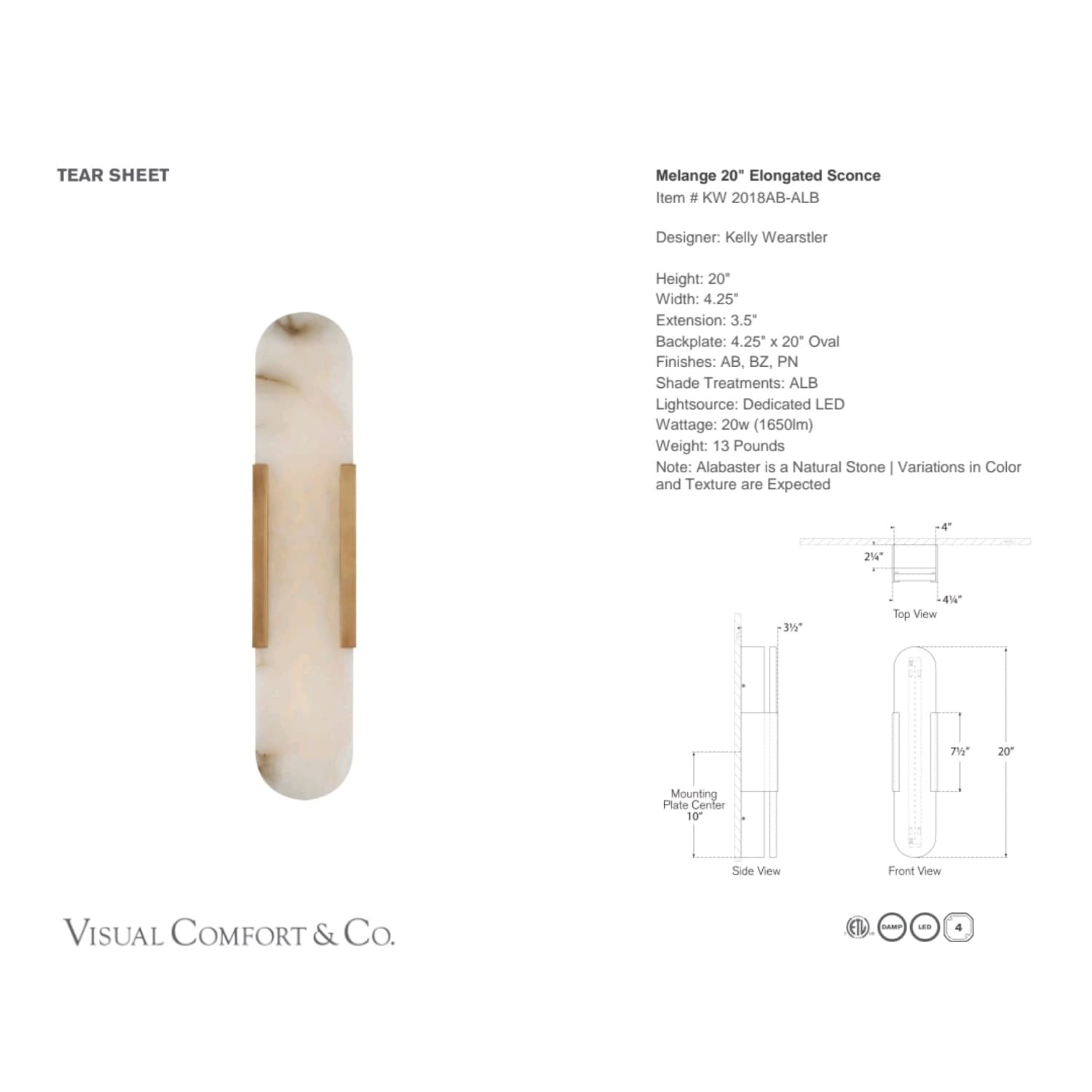 Visual Comfort & Co Sconces Melange 50.8 cm Elongated Sconce