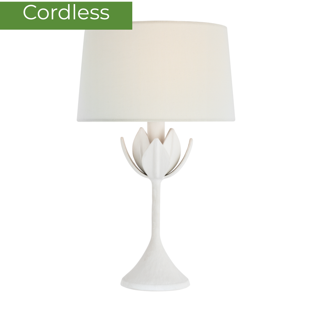 Visual Comfort & Co Table Lamp Alberto Cordless Lamp in Plaster White & Linen Shade