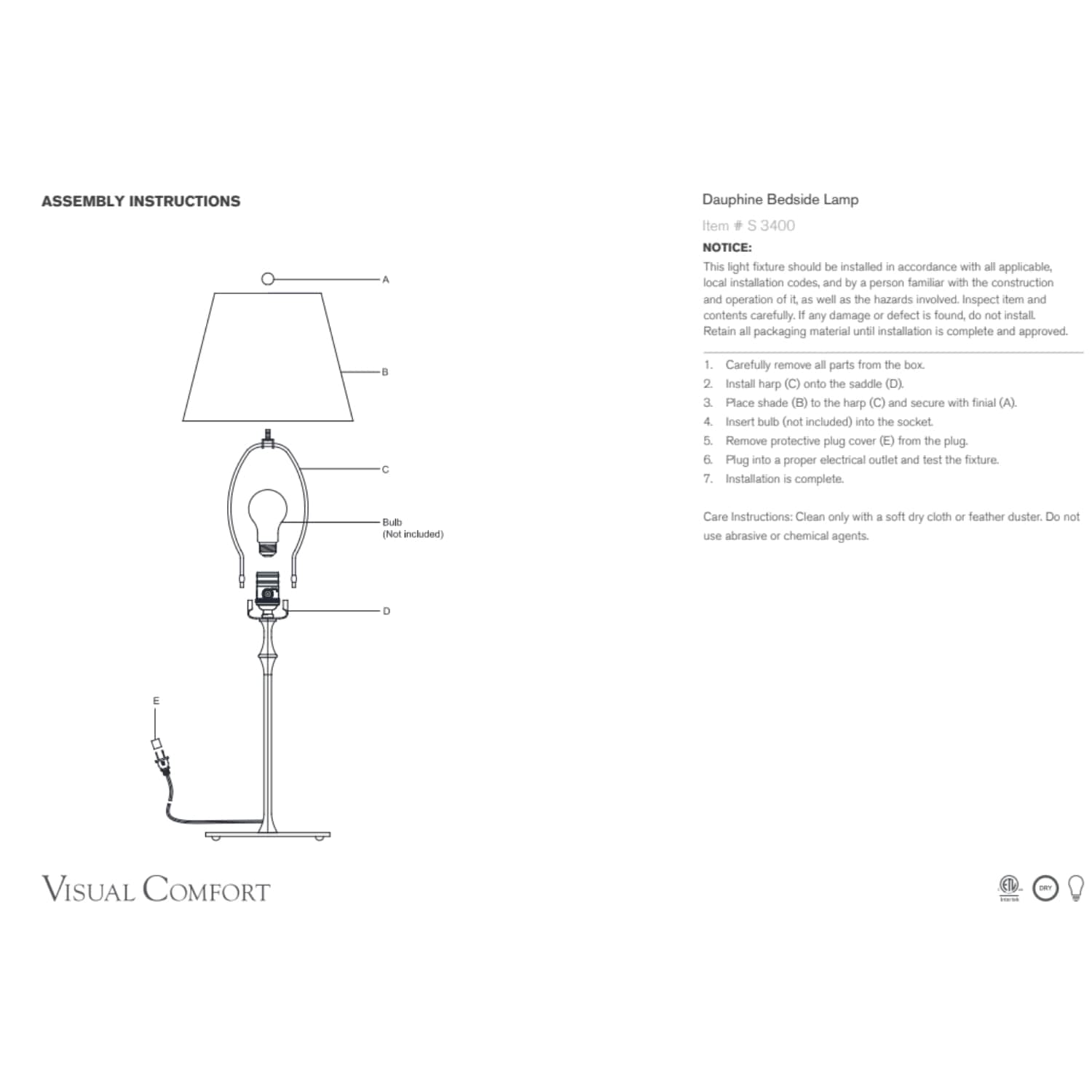 Visual Comfort & Co Table Lamp Dauphine Lamp