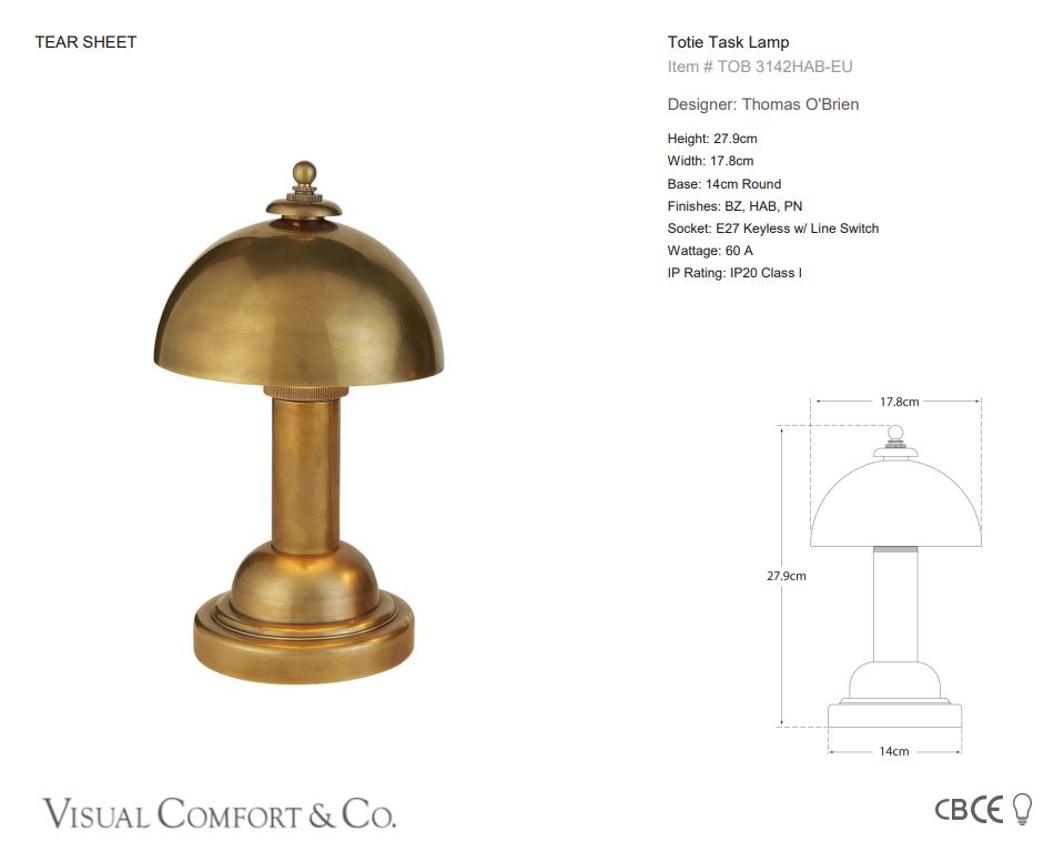 Visual Comfort & Co Table Lamp Totie Task Lamp in Hand-Rubbed Antique Brass Order Item