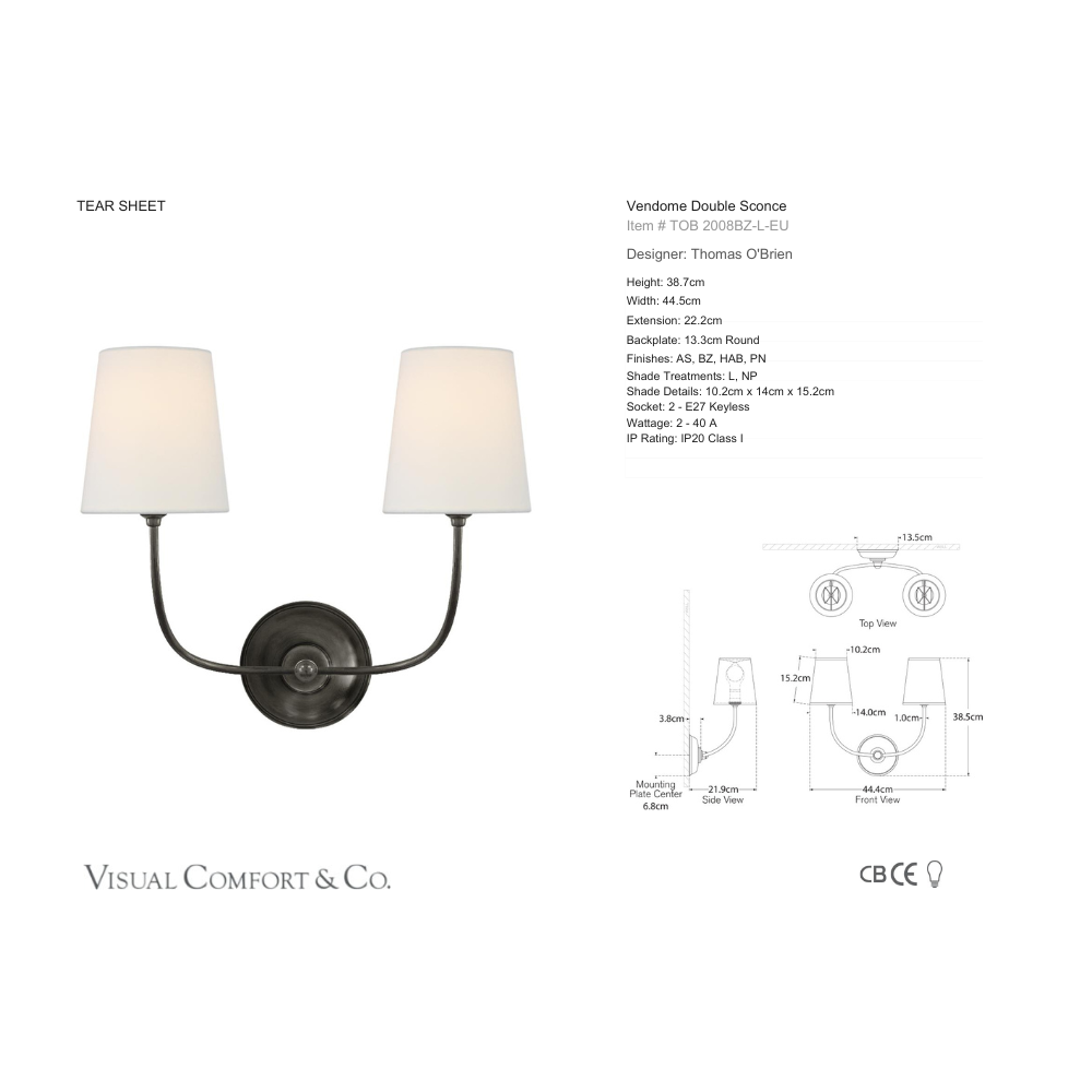 Visual Comfort & Co Wall Sconce Vendome Double Sconce