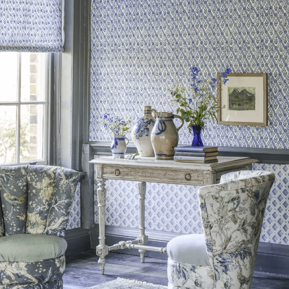 Designers Guild English Heritage Amsee Geometric Castle Wallpaper 7 Colours - Gaudion Furniture