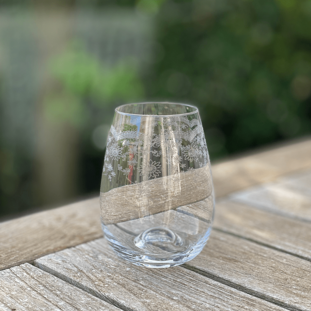 Glassware Etched Champagne, Wine & Stemless Glasses