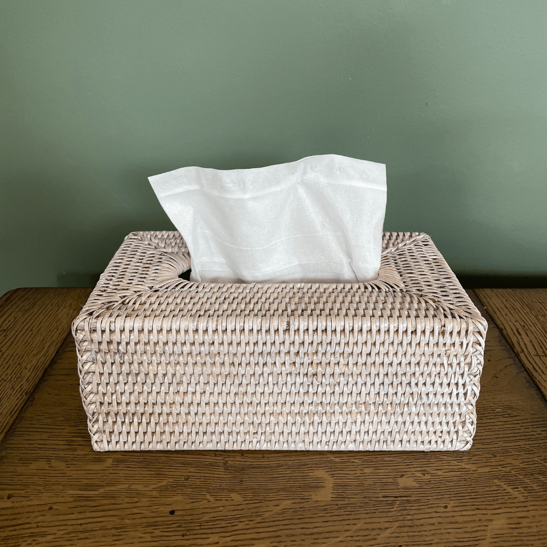 Tissue Box Holder Rectangle White Wash