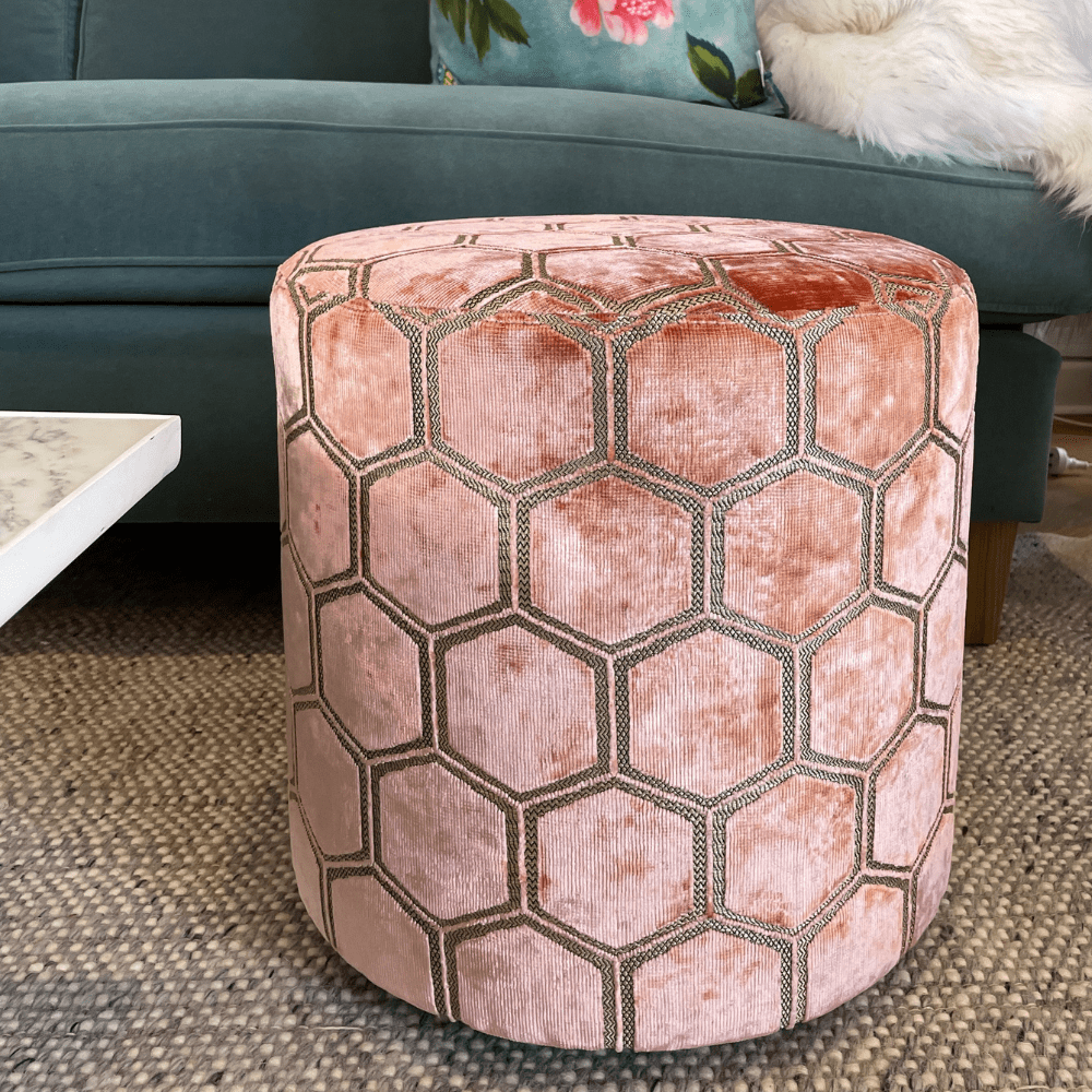 Gaudion Furniture OTTOMAN Designers Guild Round Manipur Coral Ottoman