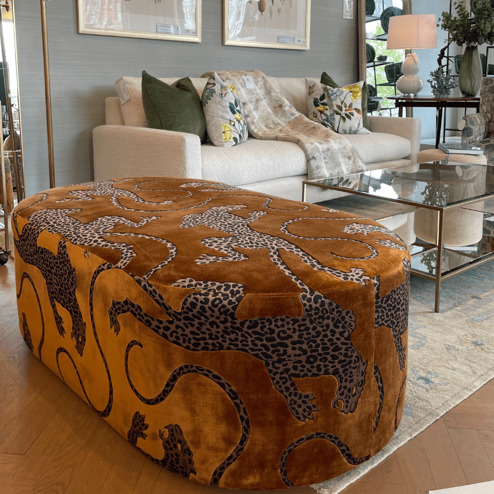 Panthera Gold Oval Ottoman - Gaudion Furniture
