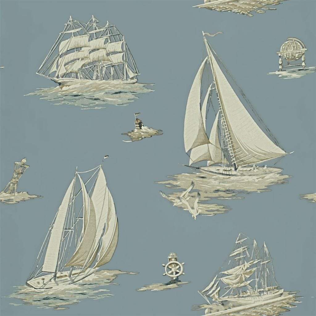 Ralph Lauren Mist Down Easter Boats Wallpaper Roll Ralph Lauren Down Easter Wallpaper - 3 colours