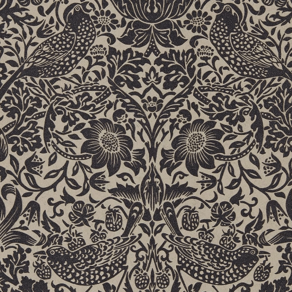 William Morris Wallpaper 1 x Gilver/Graphite Strawberry Thief Wallpaper Roll William Morris Pure Strawberry Thief Wallpaper