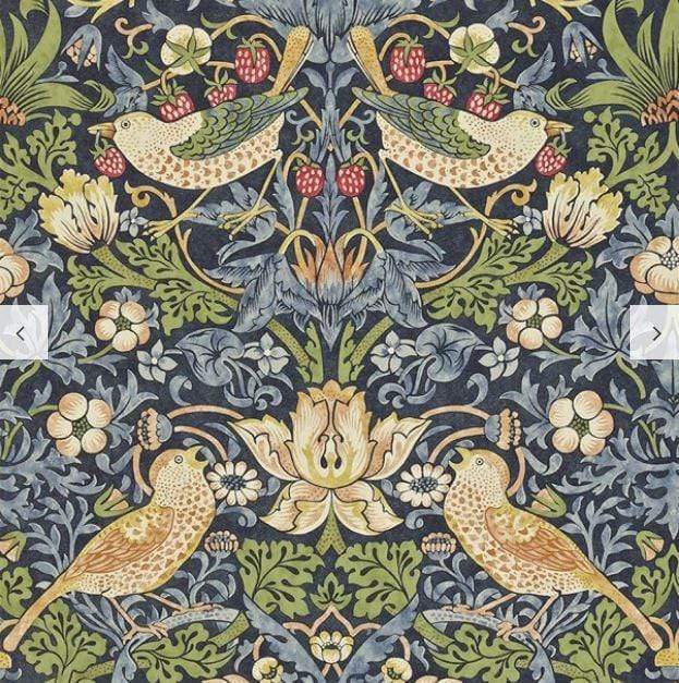 Morris & Co Indigo/Mineral Strawberry Thief Wallpaper Roll William Morris Strawberry Thief Wallpaper