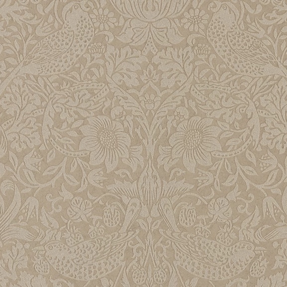 William Morris Wallpaper 1 x Taupe/Gilver Strawberry Thief Wallpaper Roll William Morris Pure Strawberry Thief Wallpaper