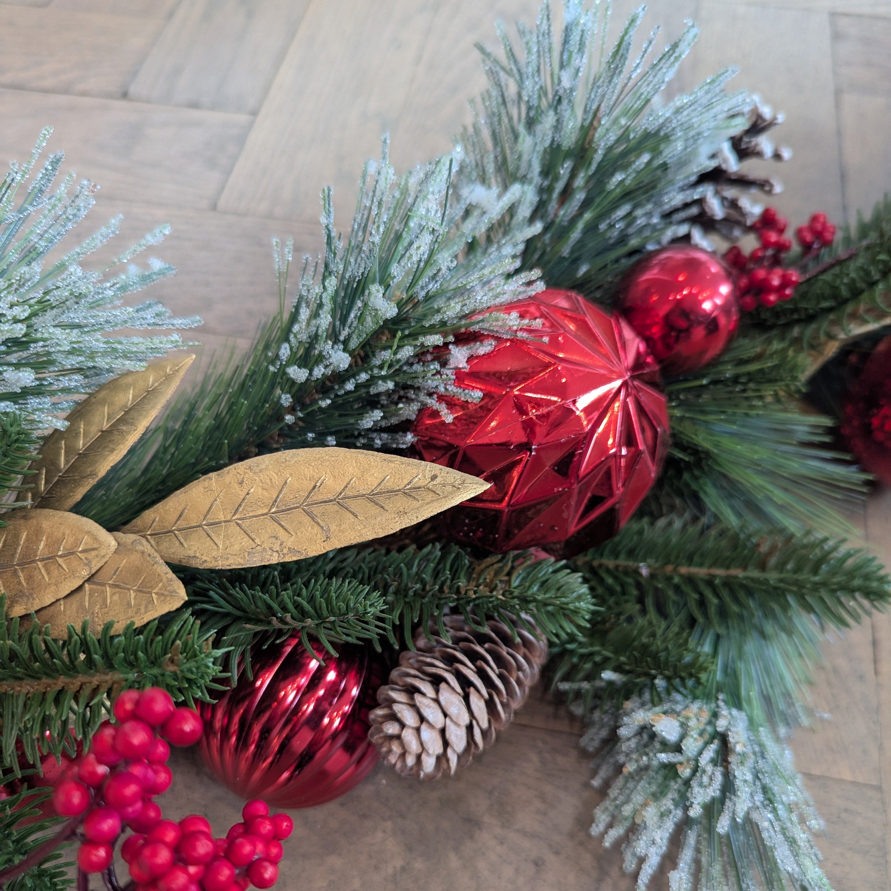 Christmas Garland with Red Baubles